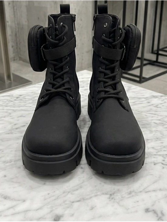 Shoes - Black Combat Boots with Removable Side Pouch
